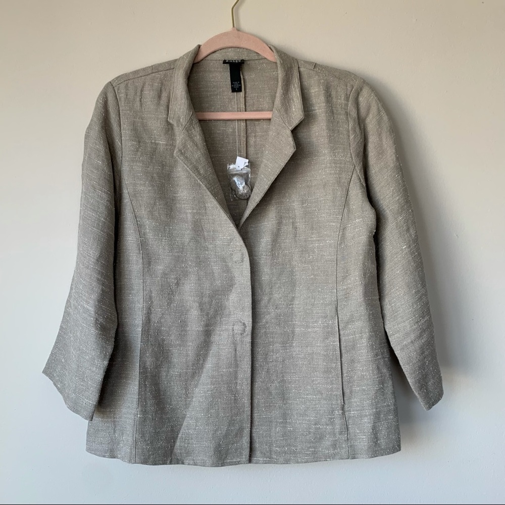 Eileen Fisher NWT Linen Silk Blend Blazer Jacket Tan Size Small Snap Buttons